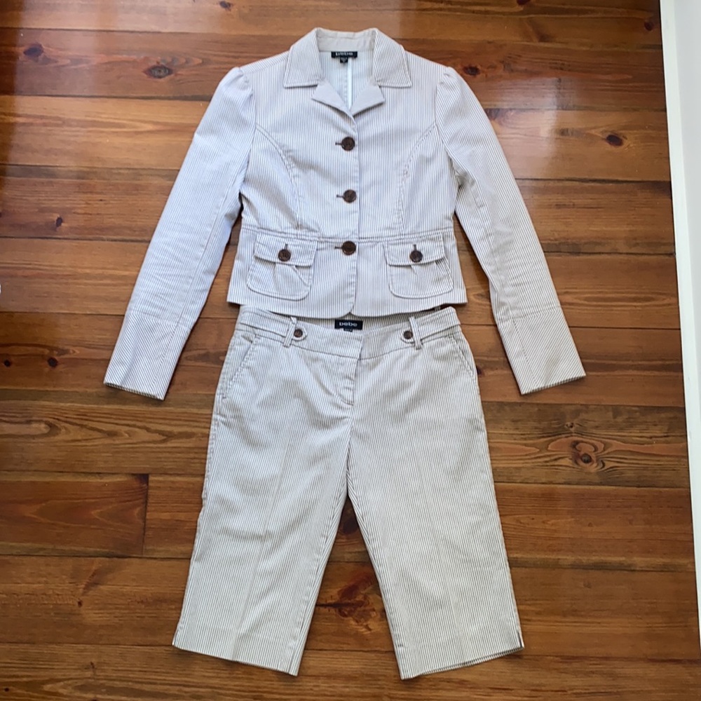 Bebe Brown & White pinstripe suit set - 100% Cotton